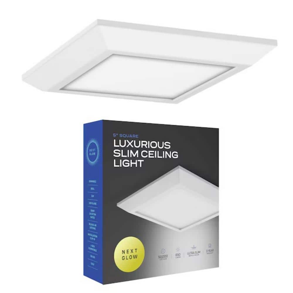Ultra Slim Luxurious Edge-Lit 5 in. Square White Ceiling Light 3000K LED Easy Installation Flush Mount (4-Pack) - Hercitys