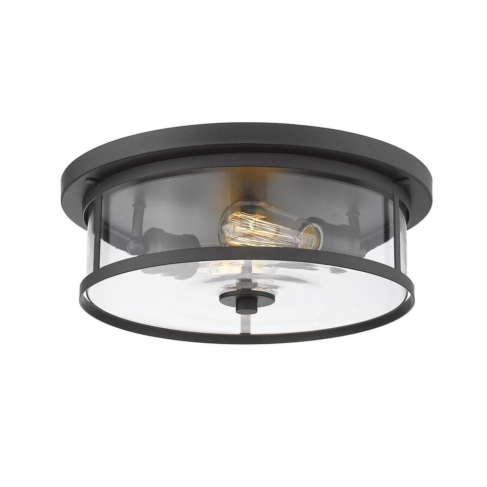 Savannah 13.75 in. 2-Light Bronze Flush Mount with Clear Shade - Hercitys