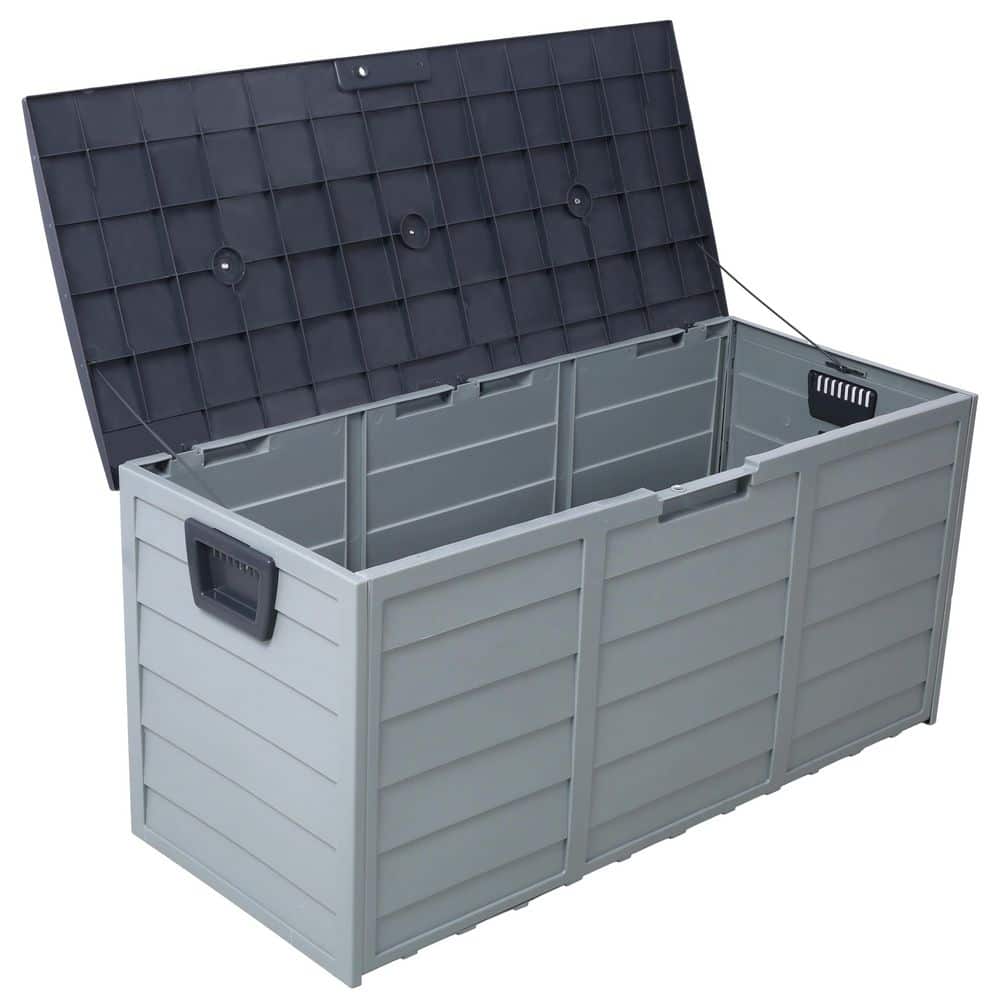 75 Gal. Gray Resin Deck Box-Organization and Storage for Patio Furniture, Outdoor Cushions, Garden Tools and Pool Toys - Hercitys