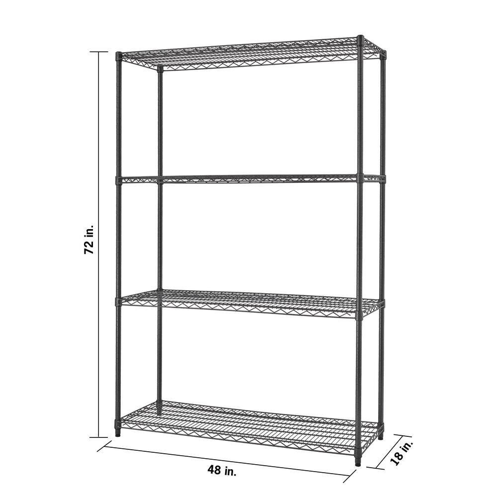 PRO Black 4-Tier Steel Wire Garage Storage Shelving Unit (48 in. W x 72 in. H x 18 in. D) - Hercitys