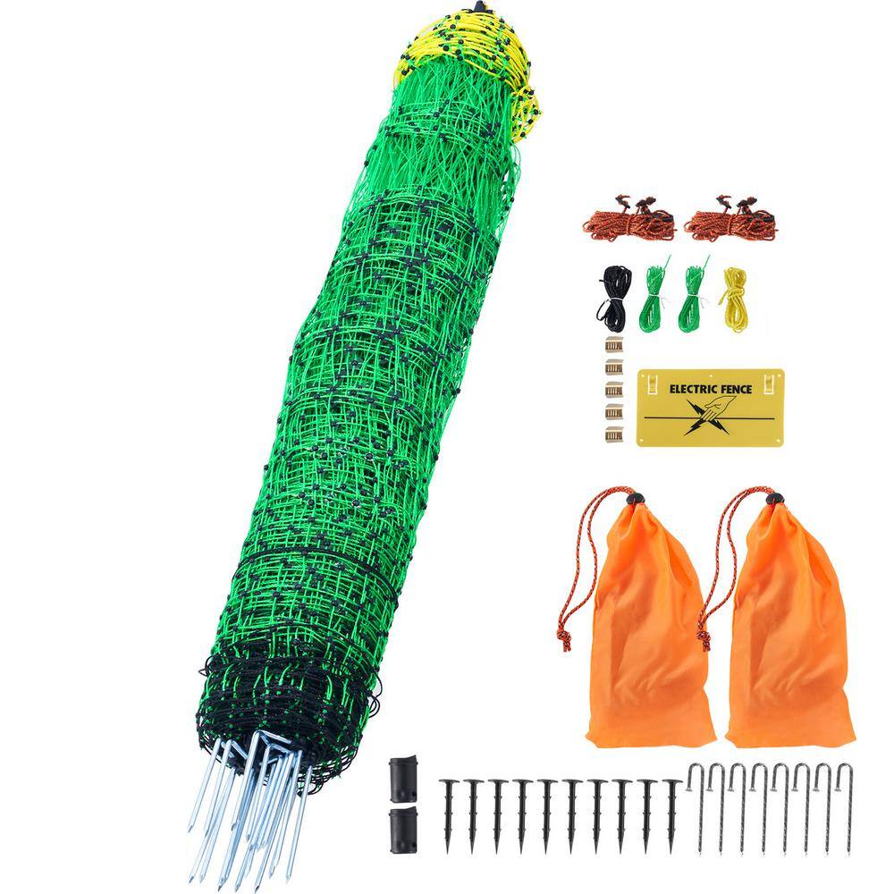 Electric Fence Netting, 48 in. H x 168 in. L, PE Fencing Kit with Posts and Double-Spiked Stakes for Poultry - Hercitys