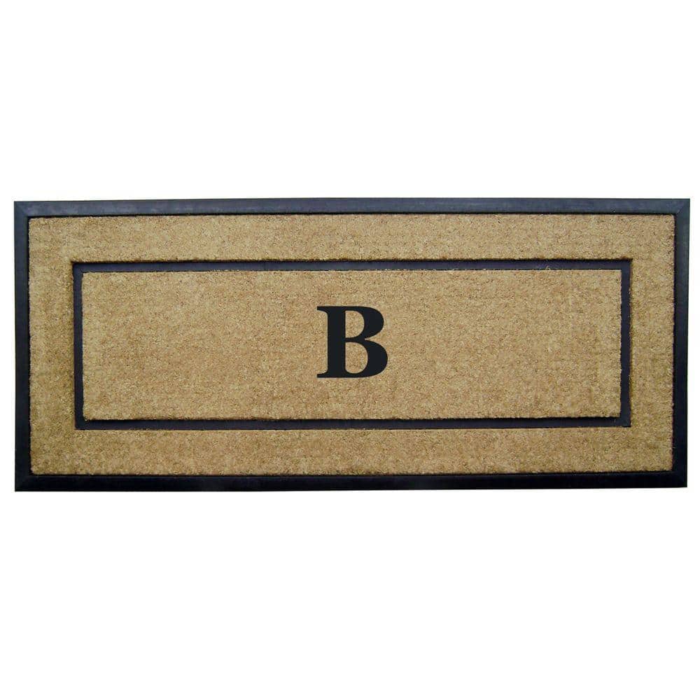 Heavy Duty Brown 24 in. x 57 in. Rubber Coir Single Picture Frame Monogrammed B Indoor Outdoor Door Mat - Hercitys