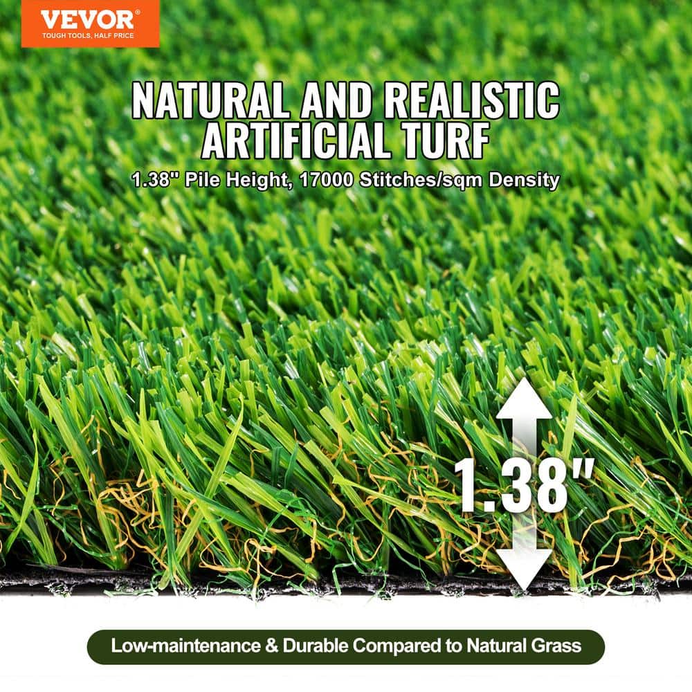 Artificial Grass 4 ft. x 6 ft. Green Turf 1.38 in. Fake Door Mat Artificial Grass with Drainage Holes Runner Rug - Hercitys
