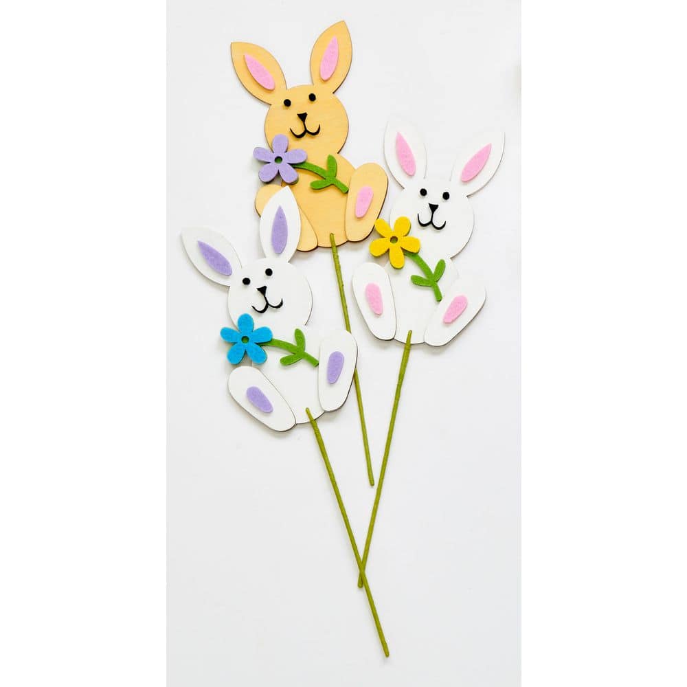 6 in Easter Wood Bunnies on 6.5 in Floral Pick, 3 Assorted, 9 Pieces - Hercitys