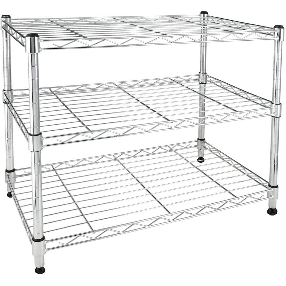 Silver 3-Tier Heavy-Duty Metal Wire Shelving Unit (24 in. L x 14 in. W x 20 in. H) - Hercitys