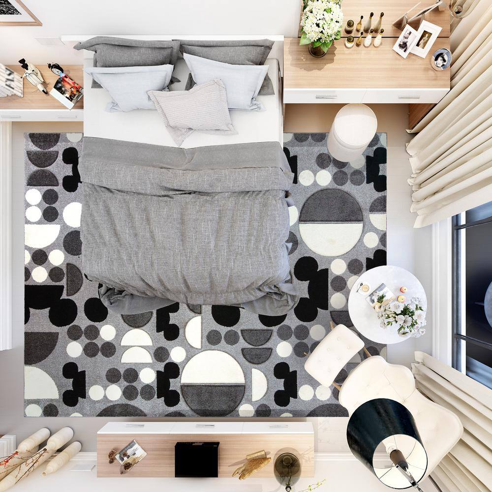 Mickey Mouse Bravo Spheres Gray/Black 5 ft. x 7 ft. Geometric Indoor Area Rug - Hercitys