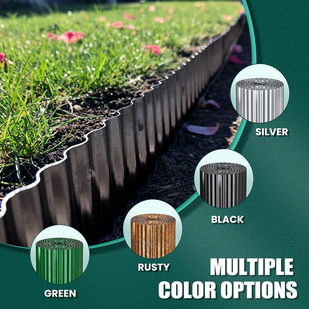 6 in. x 20 ft. Black Corrugated Metal Garden Edging for Lawn and Flower Beds - Hercitys
