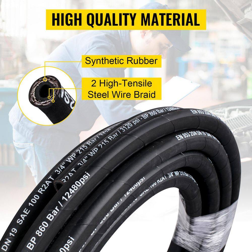 Hydraulic Hose 3/8 in. x 100 ft. Coiled Hydraulic Hose 4800 PSI, Rubber Hydraulic Hose, Hydraulic Oil Flexible Hose - Hercitys