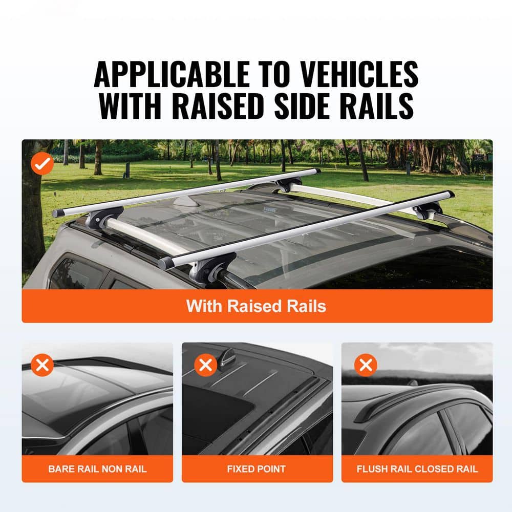 Universal Roof Rack Cross Bars, 54 in. Aluminum Roof Rack Crossbars, Existing Raised Side Rail, 200 lbs. Load Capacity - Hercitys