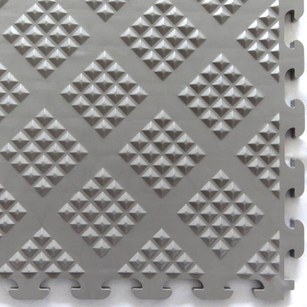 Multi-Purpose 18.3 in. x 18.3 in. Metallic Pewter PVC Garage Flooring Tile with Raised Diamond Pattern (6-Pieces) - Hercitys