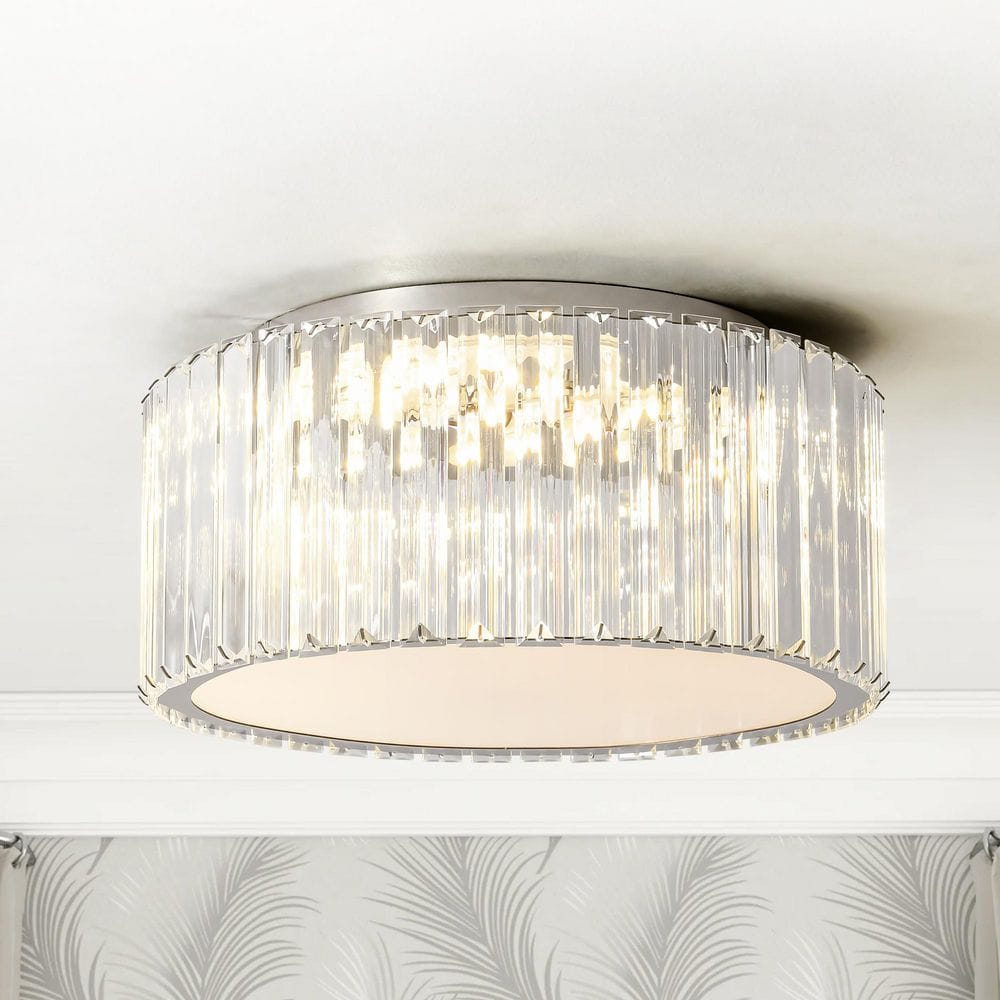 Stagner 13.7 in. Modern Glam Chrome Drum Integrated LED Crystal Semi-Flush Mount Light - Hercitys
