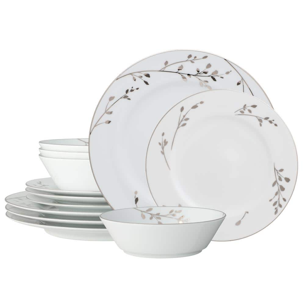 Birchwood 12-Piece (White) Porcelain Dinnerware Set, Service for 4 - Hercitys