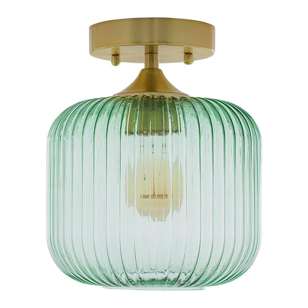 Vanna 8 in. Gold-Tone Metal Semi Flush Mount with Green Globe Shade - Hercitys