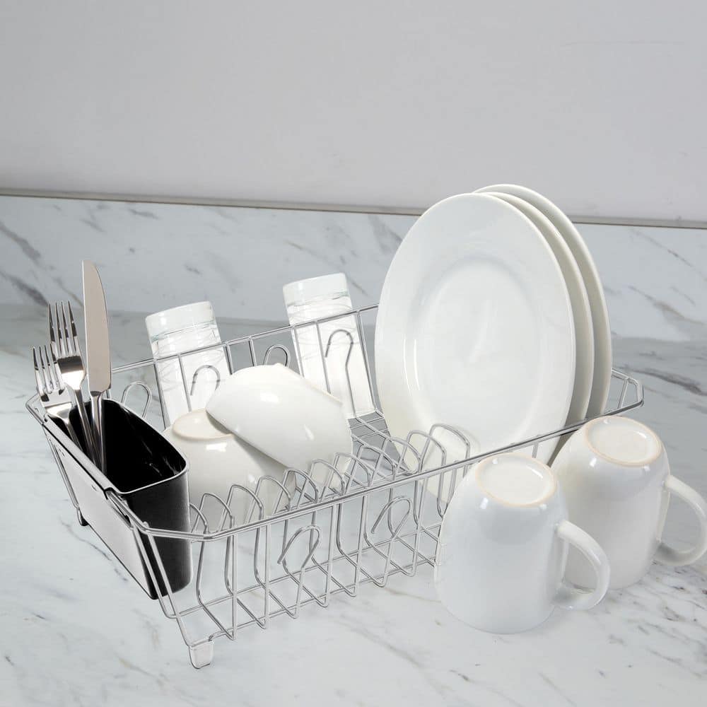 Grey Dish Rack Organizer with Cutlery Basket - Hercitys