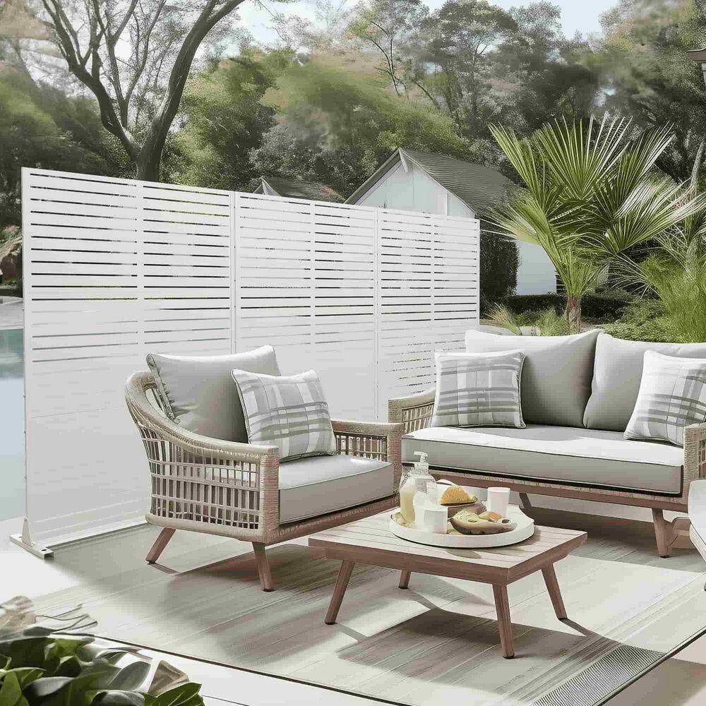6 ft. H x 4 ft. Metal Privacy Screen Free Standing White - Hercitys