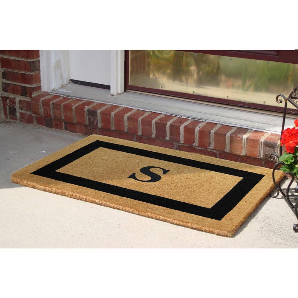Heavy Duty Brown 22 in. x 36 in. Coir Single Picture Frame Monogrammed S Indoor Outdoor Door Mat - Hercitys