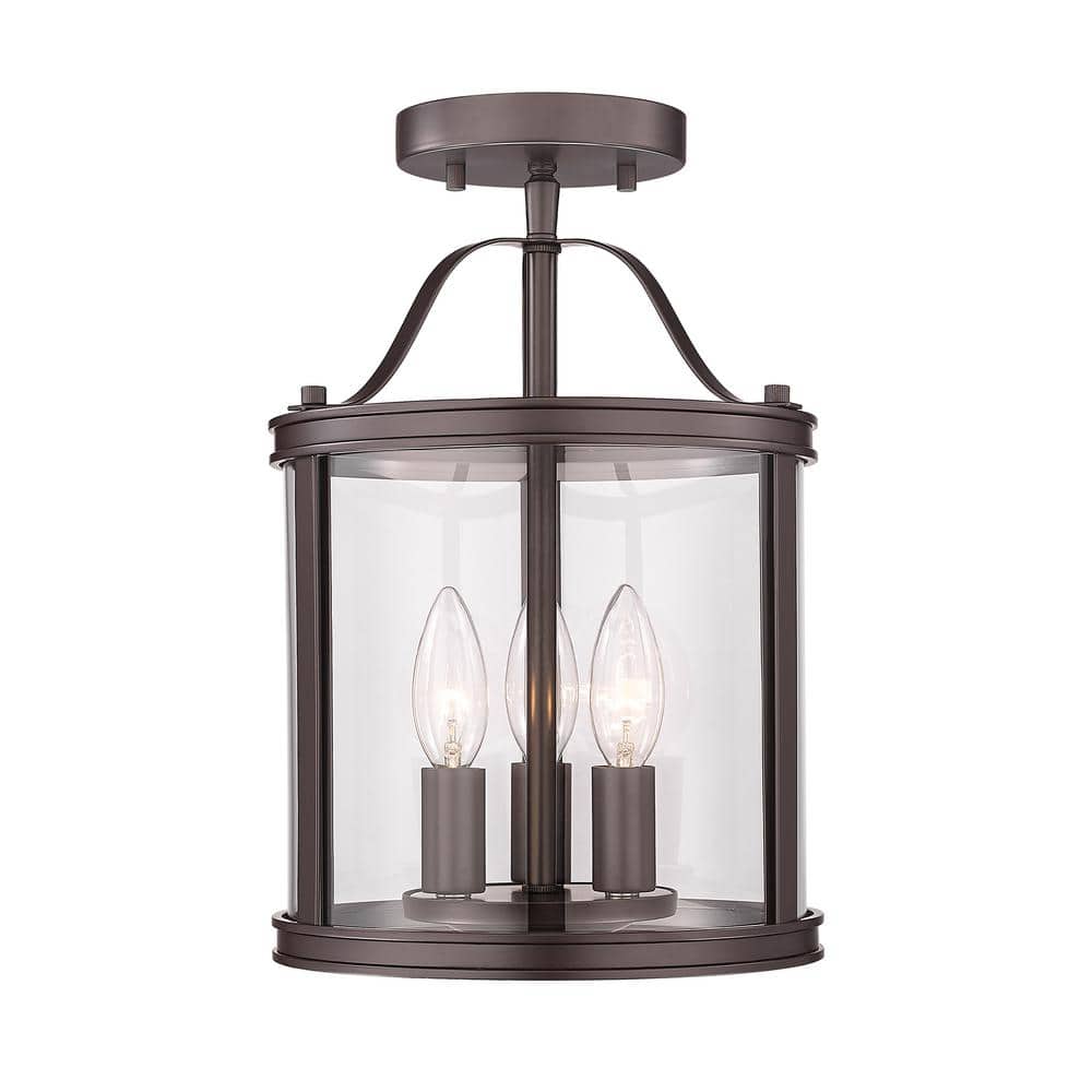 8.86 in. 3-Light Oil Rubbed Bronze Industrial Semi-Flush Mount with Clear Glass Shade - Hercitys