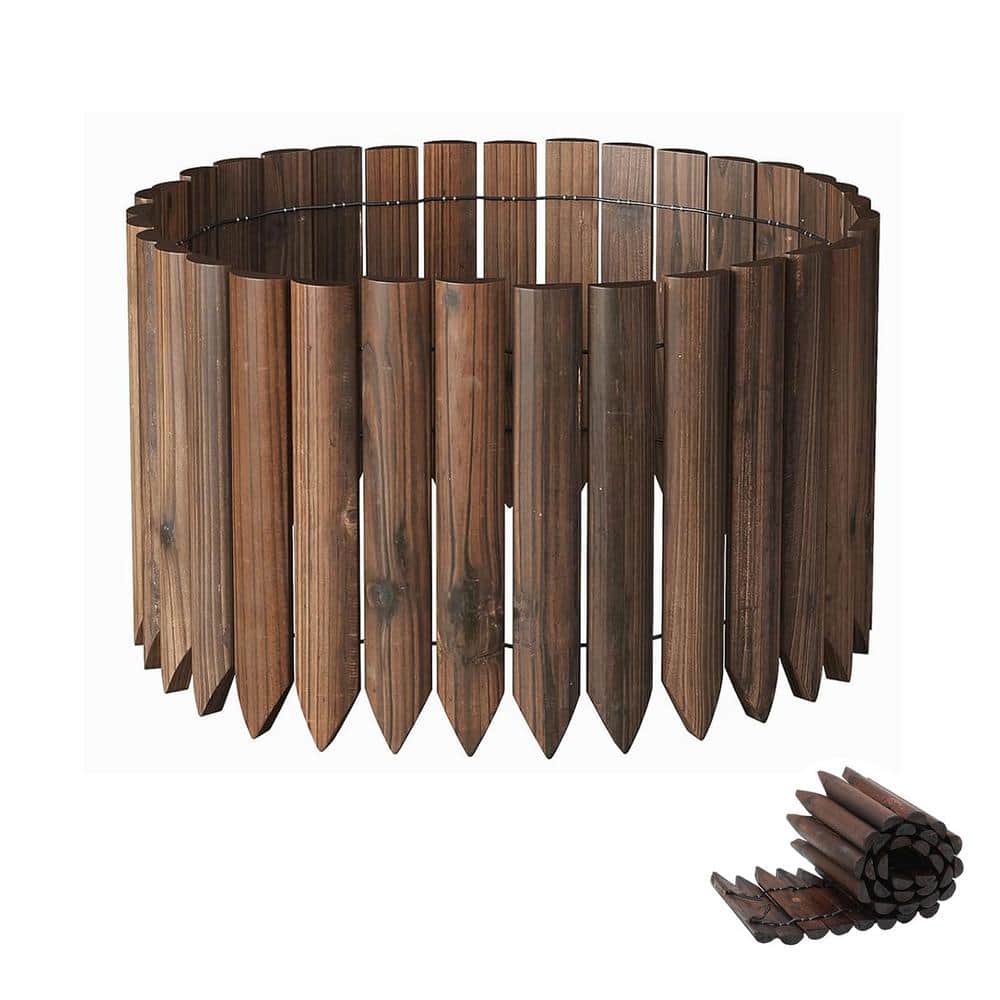 7.87 in. H x 42 in. L Outdoor Garden Brown Burnt Wooden Short Fence Landscape Edging Flexible Decorative Border - Hercitys