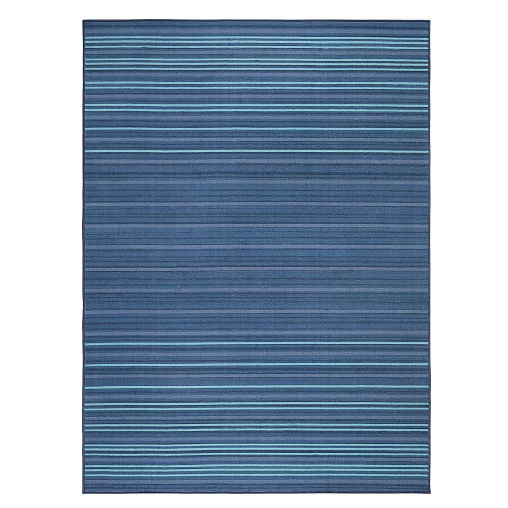 Basic Layne Modern Stripe Navy Blue Blue 5 ft. x 7 ft. Machine Washable Area Rug - Hercitys
