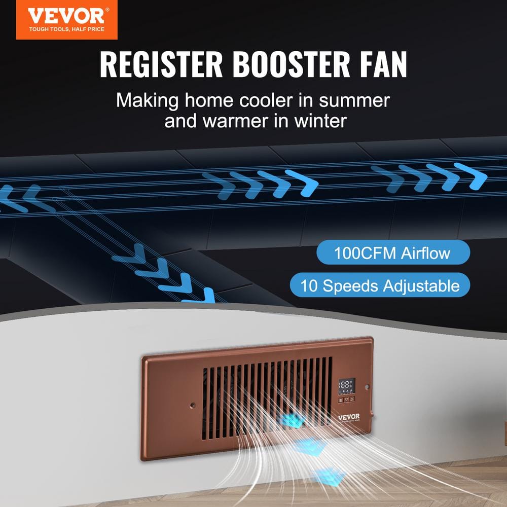 Register Booster Fan, Quiet Vent Booster Fan Fits 4 in. x 12 in. Register Holes for Heating Cooling Smart Vent, Brown - Hercitys