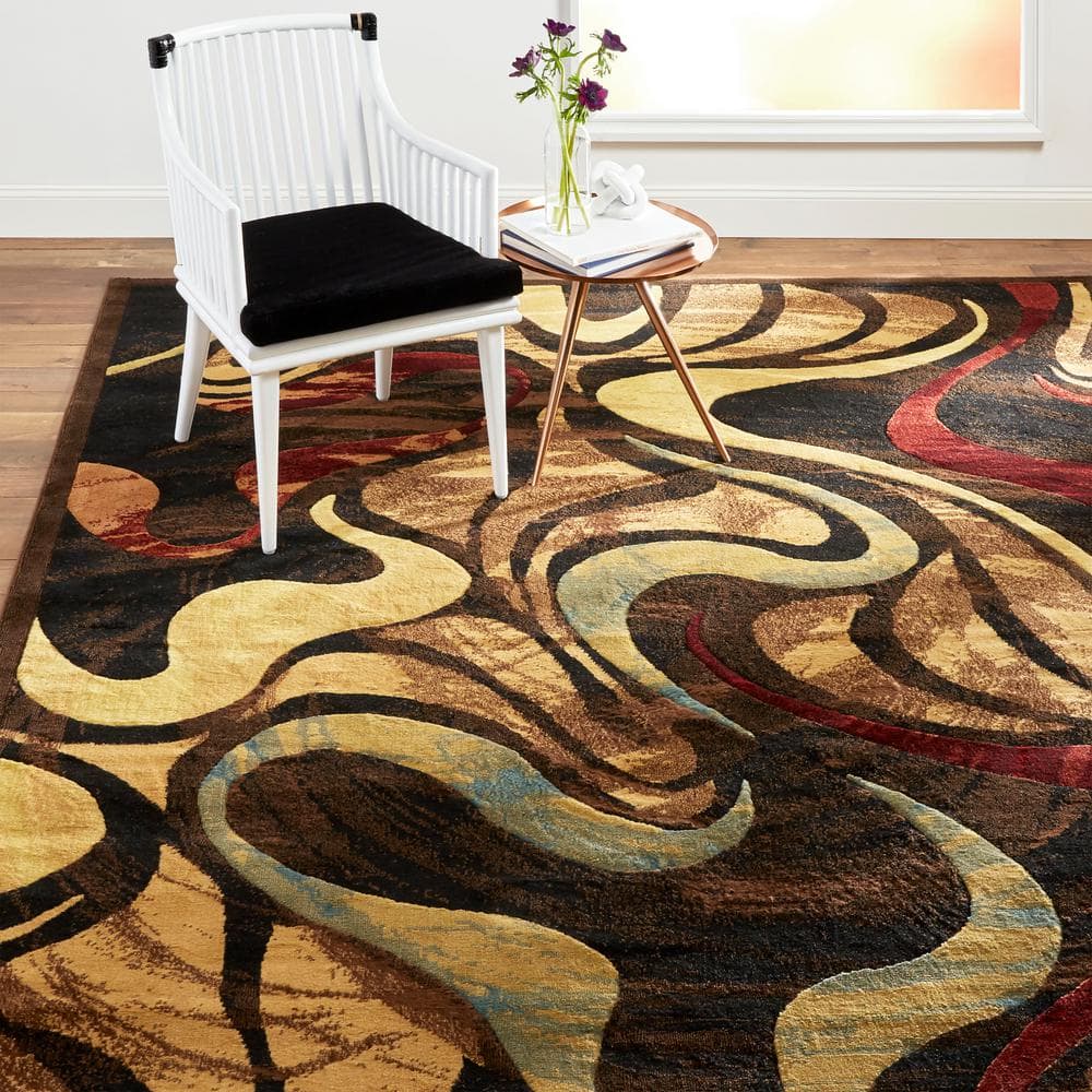 Catalina Black/Brown 5 ft. x 7 ft. Abstract Area Rug - Hercitys