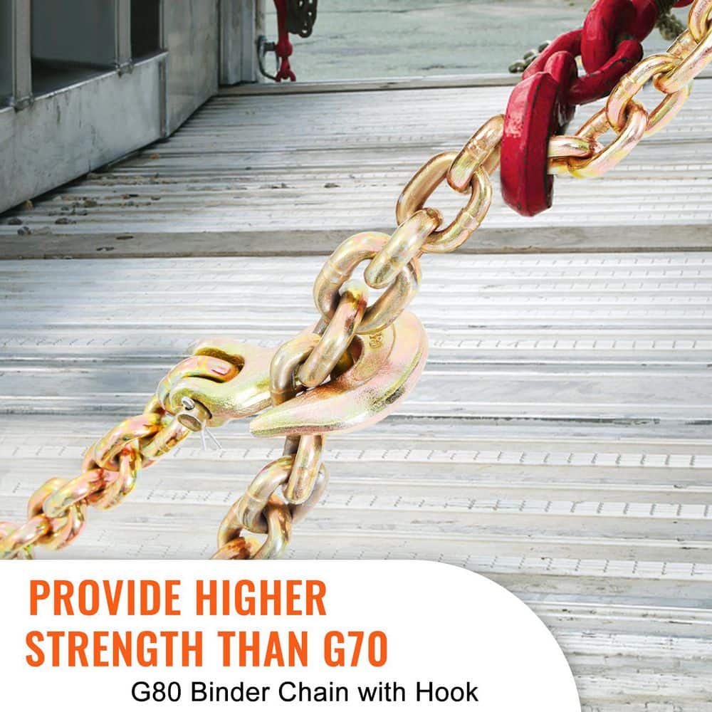 Transport Binder Chain, 7100 lbs. Working Load Limit, 3/8 in. x 20 ft. G80 Tow Chain Tie Down with Grab Hooks - Hercitys