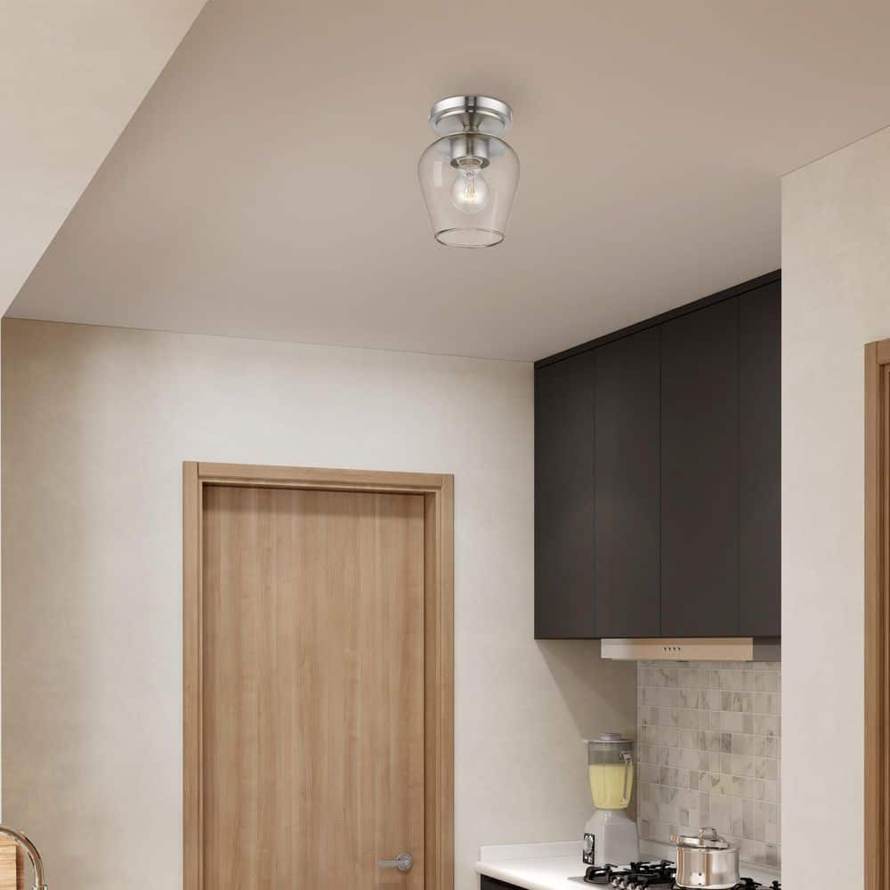 Willow 5.75 in. 1-Light Brushed Nickel Flush Mount with Clear Glass - Hercitys