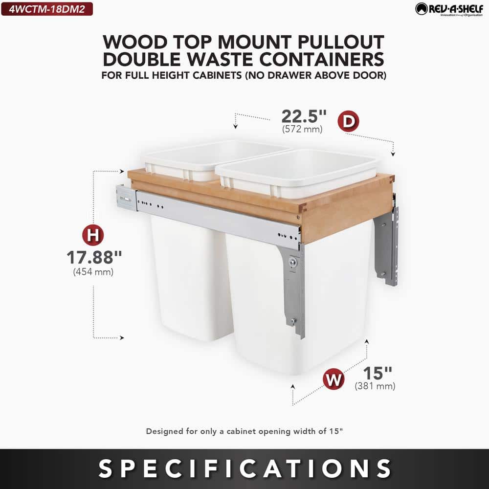 White Double Pull Out Top Mount Trash Can 35 qt. - Hercitys