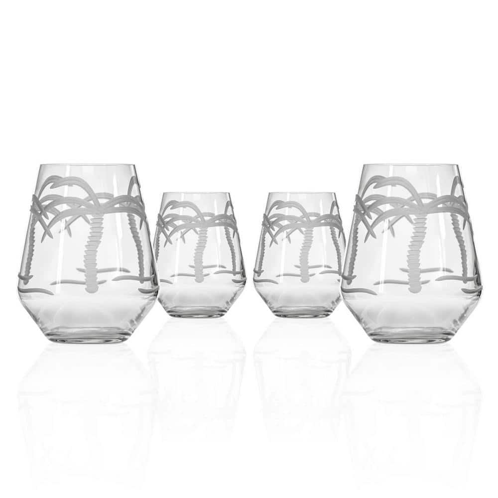 Palm Tree 18 oz. Stemless Wine Tumbler Glasses – Set of 4 - Hercitys