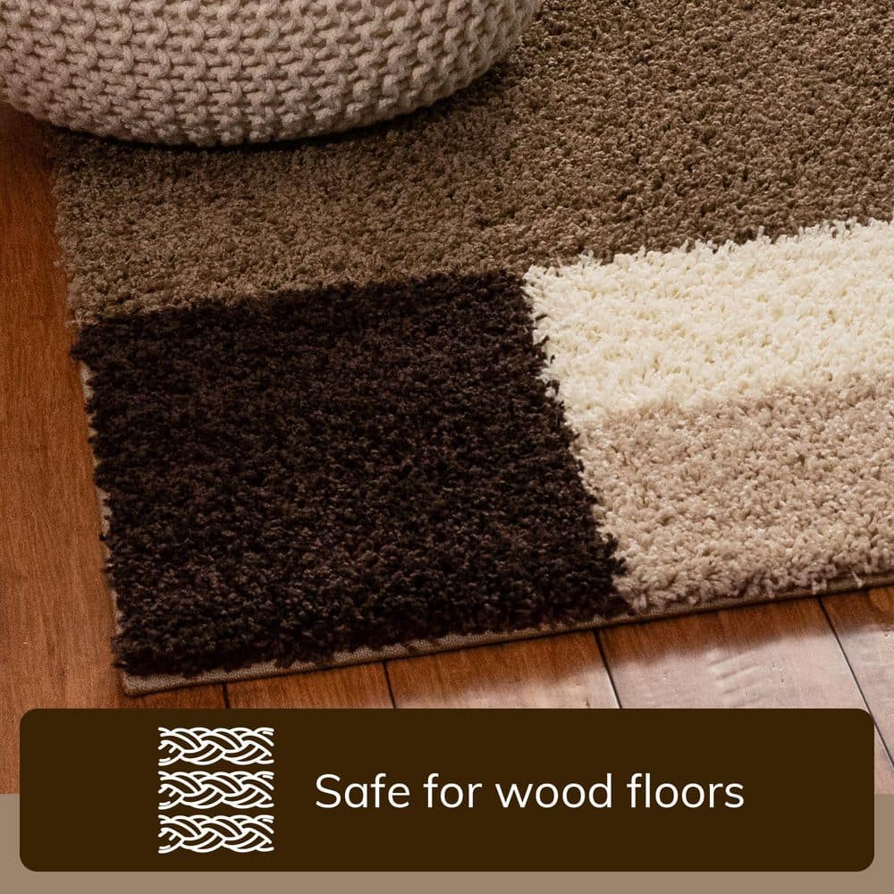 Madison Shag Cubes Beige/Brown 5 ft. x 7 ft. Contemporary Geometric Area Rug - Hercitys