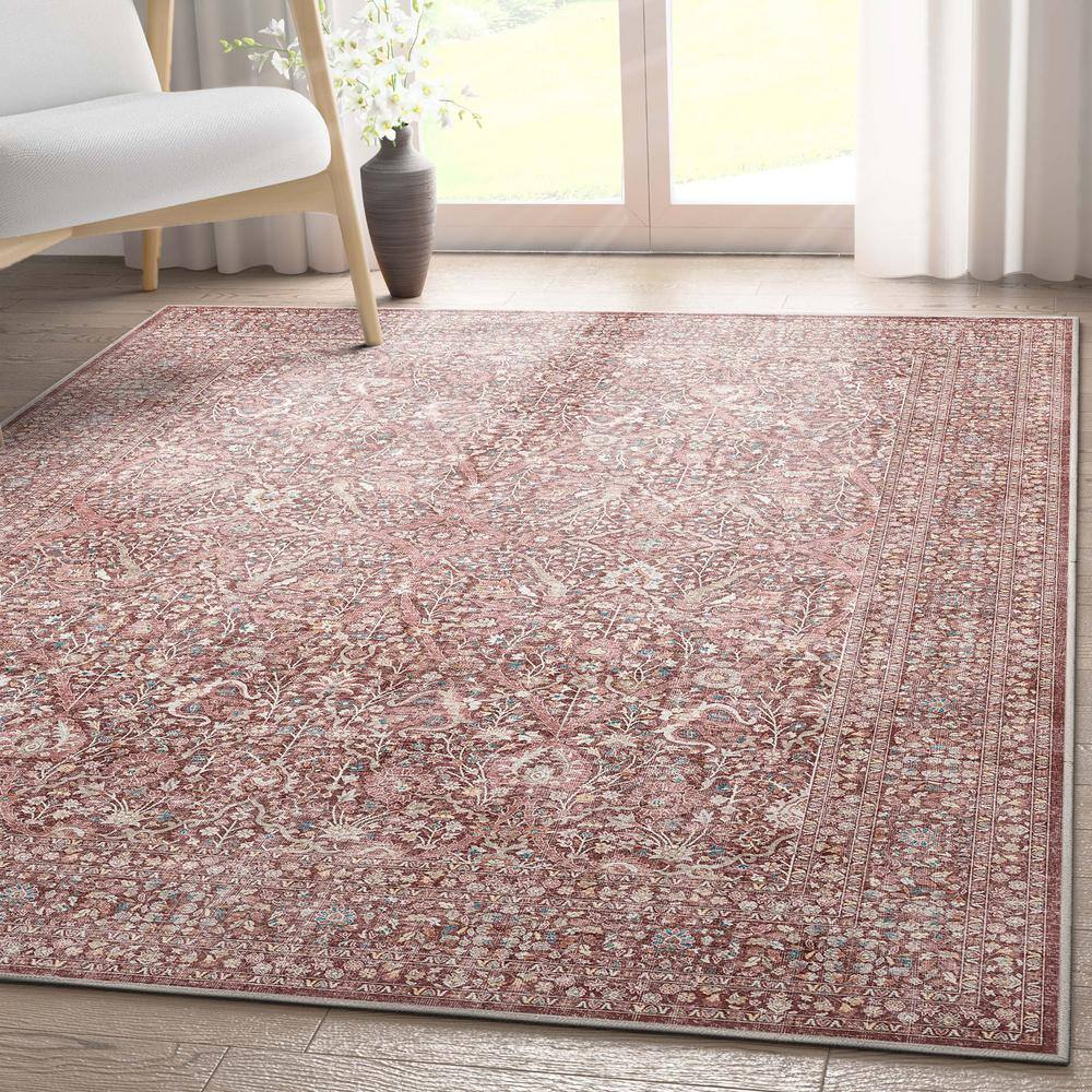 Red 5 ft. 3 in. x 7 ft. 3 in. Flat-Weave Asha Isolde Vintage Oriental Botanical Area Rug - Hercitys