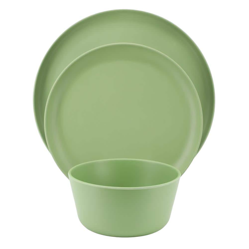 Fairhope 12-Piece Melamine Round Dinnerware Set in Matte Green - Hercitys