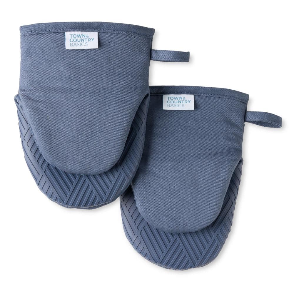 Basketweave Soft Silicone Solid Modern Blue Mini Oven Mitt (2-Pack) - Hercitys