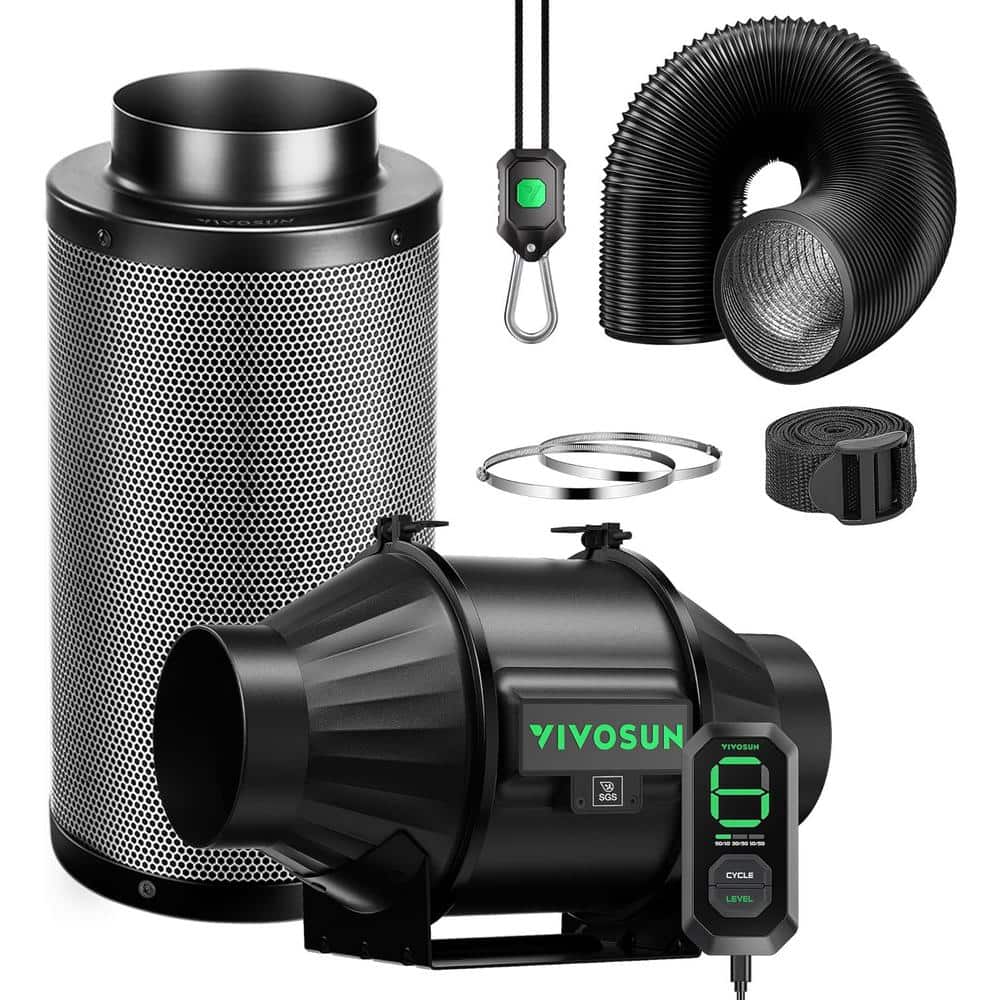 AeroZesh T4 4 in. 210 CFM Inline Duct Fan Kit with E12 Speed Controller, Black Carbon Filter and 8 ft. Ducting - Hercitys