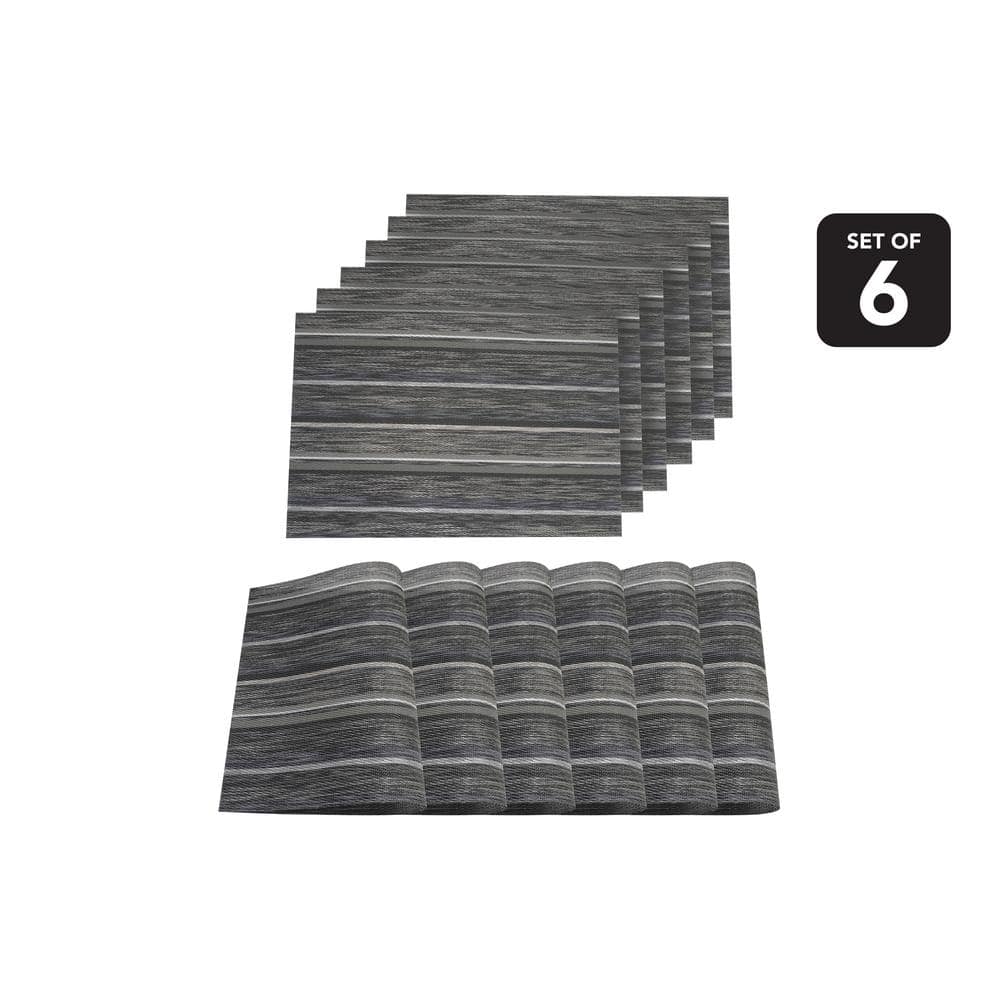 Multistripes Silver Woven Textilene Reversible Rectangle Placemats (Set of 6) - Hercitys
