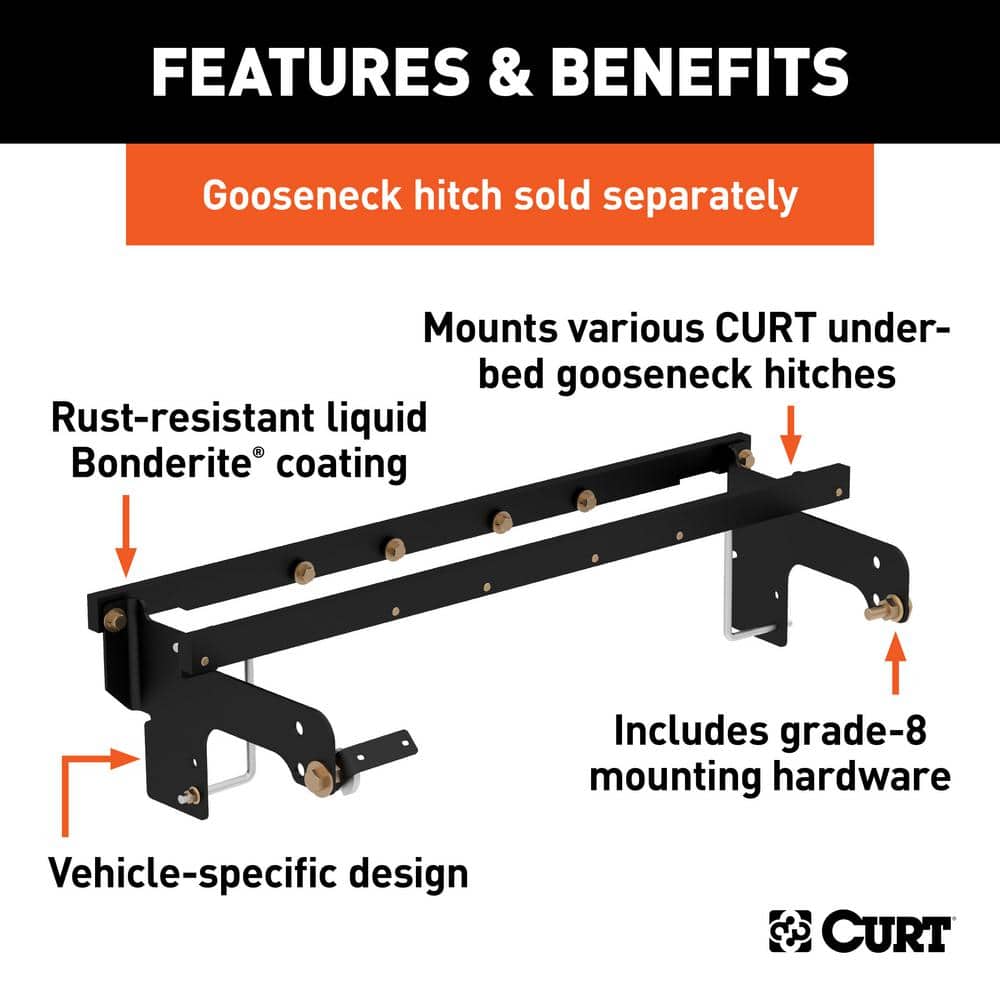 Under-Bed Gooseneck Install Brackets, Select Silverado, Sierra 1500, 2500, 3500 - Hercitys