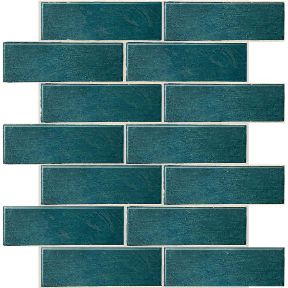 Green 2.58 in. x 8 in. Polished Ceramic Subway Wall Tile (5.38 sq. ft./Case) - Hercitys