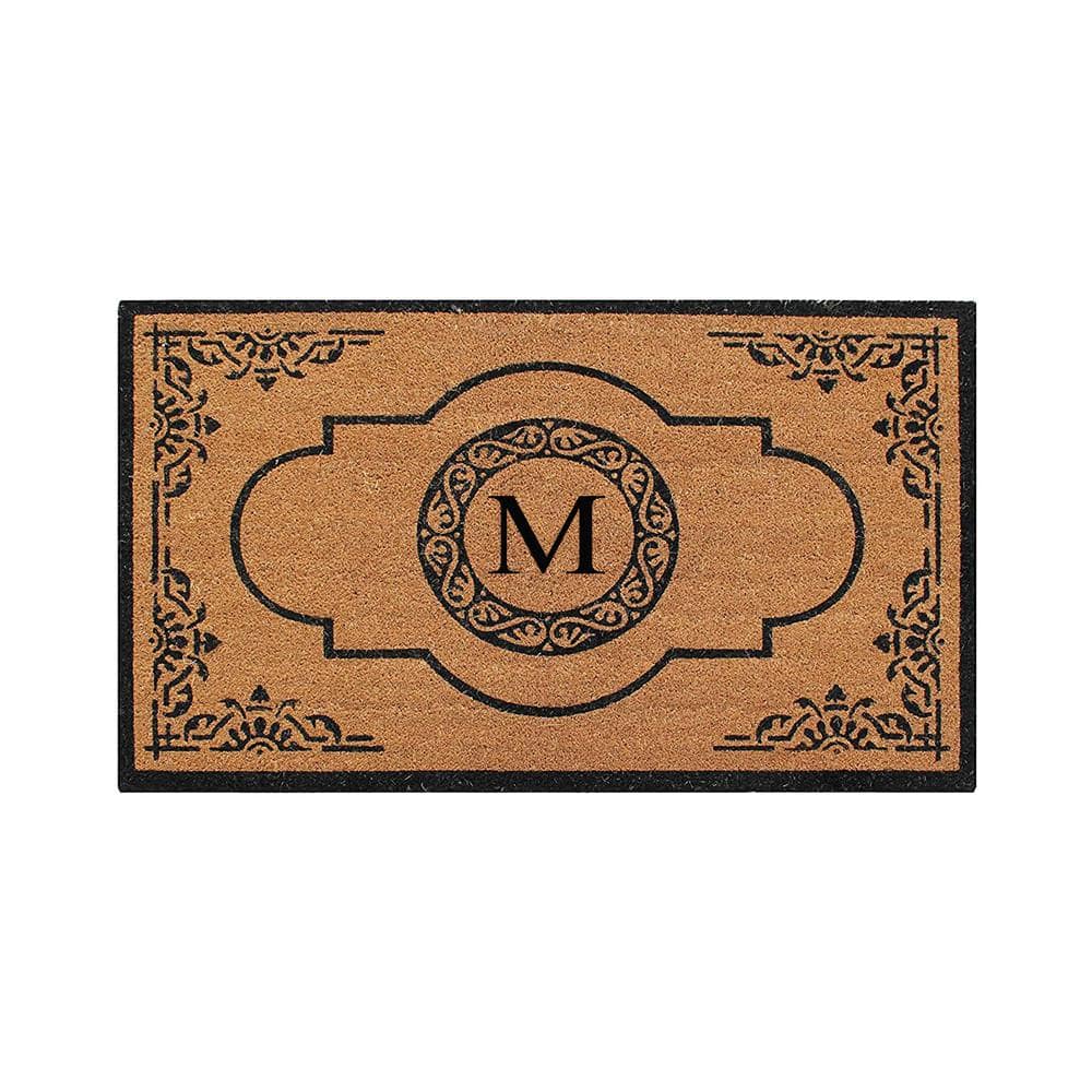 A1HC Abrilina Hand Crafted Black/Beige 36 in. x 72 in. Coir & PVC Heavy Weight Outdoor Entryway Monogrammed M Door Mat - Hercitys