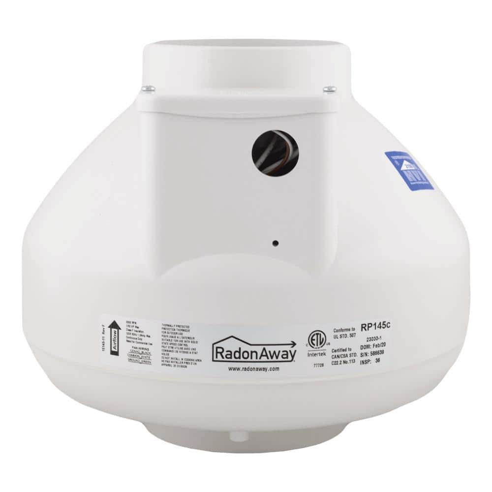 RP145C 4 in. Inlet and Outlet Inline Radon Fan in White with 1.7 in. Maximum Operating Pressure - Hercitys