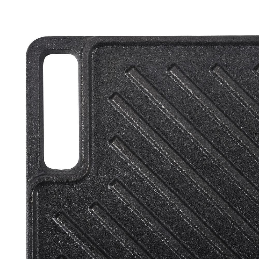 Reversible Grill/Griddle 9.7 x 16.7 in. Pre-Seasoned Cast Iron Griddle Rectangular Double Burner Griddle Pan Non-Stick - Hercitys