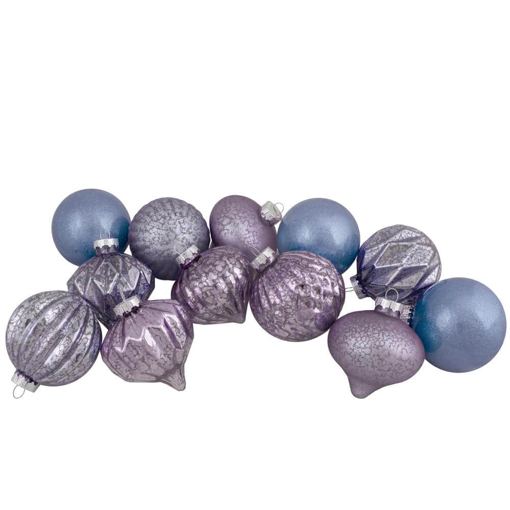 Purple T1 Finial and Glass Ball Christmas Ornaments Set of 12 - Hercitys