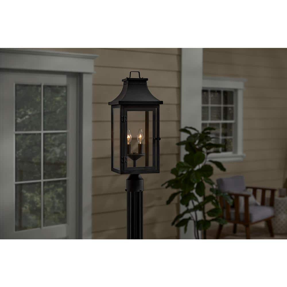 Flaxton 2-Lights 21.5 in. Black Metal Hardwired Weather Resistant Outdoor Post Light with No Bulbs Included - Hercitys