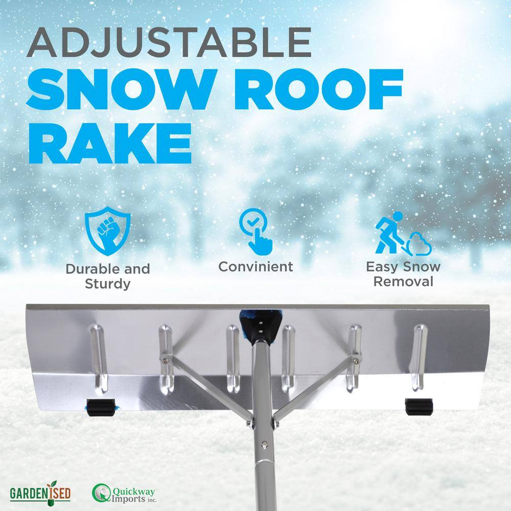 Aluminum Snow & Leaf Removal Tool & Pusher Scraper with 26 in. Rolling Blade, 5-21 ft. Telescoping Extendable Handle - Hercitys