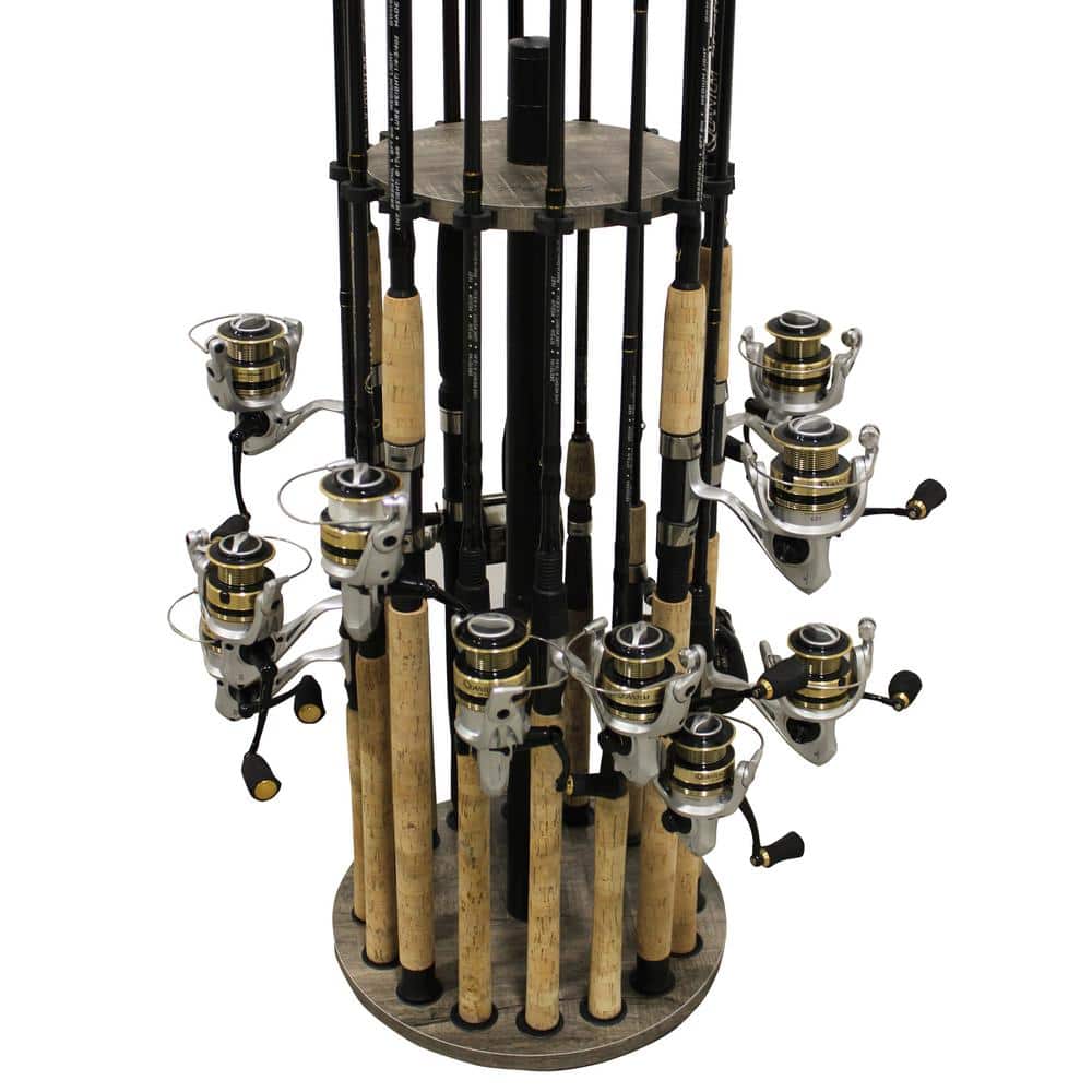 Barn Wood Round 16-Rod Rack with Steel Post - Hercitys