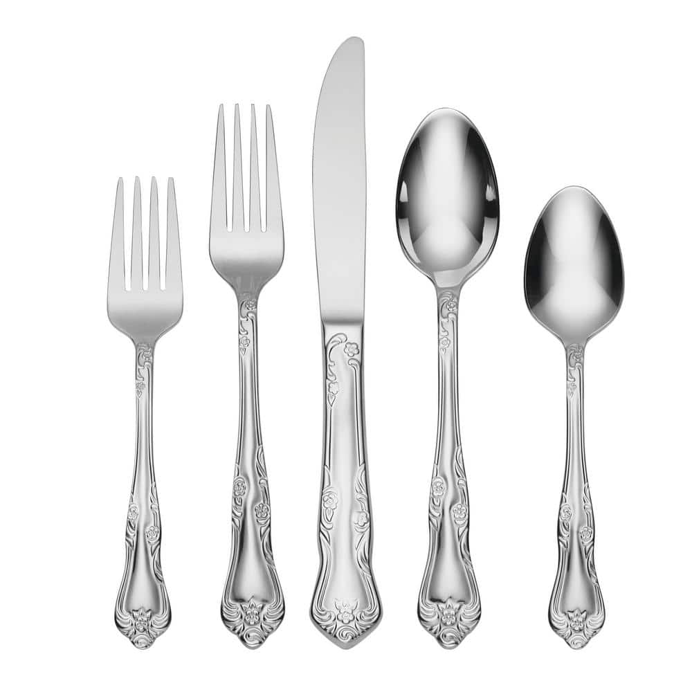 Azalea 20-Piece Silver 18/0-Stainless Steel Flatware Set (Service for 4) - Hercitys