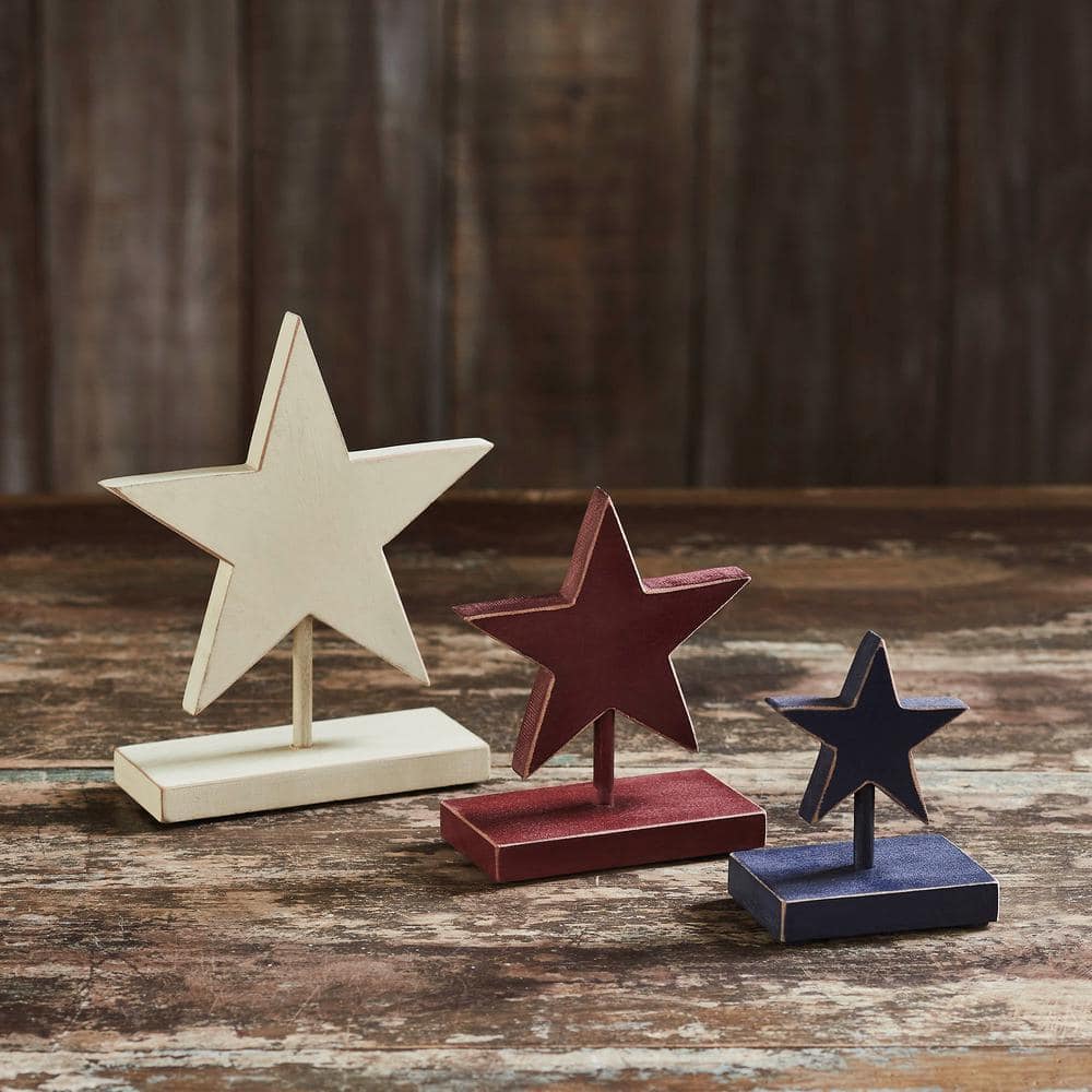 Red White and Blue 4th of July Hanging Wooden Stars with Display Base (3-Piece) - Hercitys