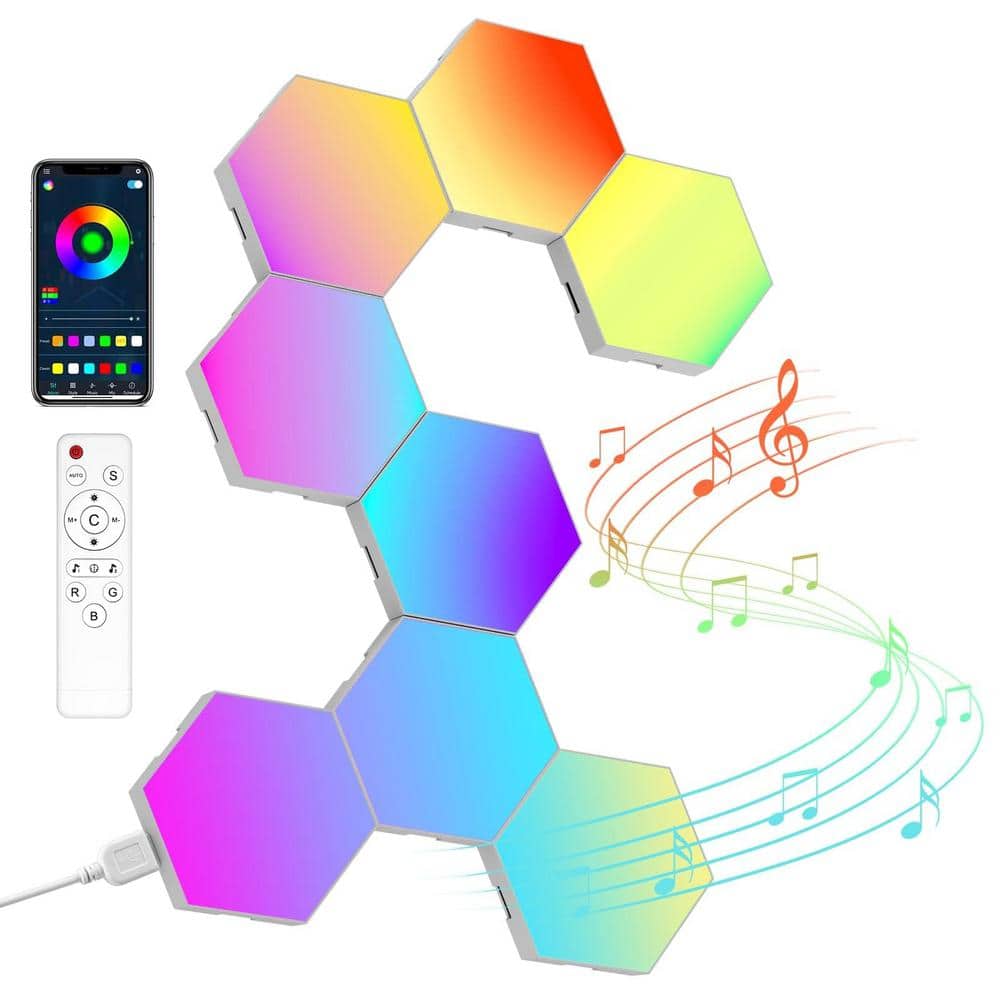 8 Pack Led Lights Wall Panels, RGB Gaming Lights with APP Smart Modular Panel - Hercitys