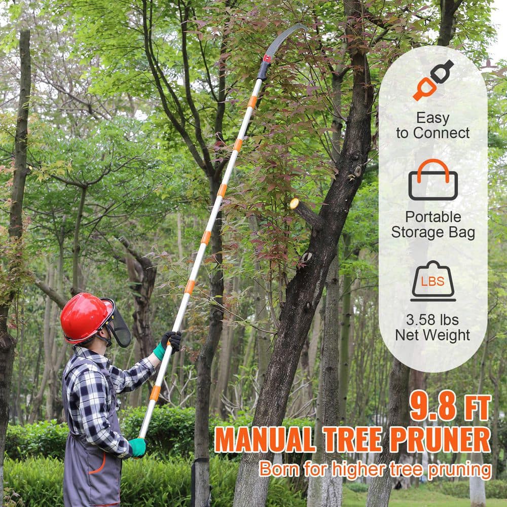 Manual Pole Saw 4.6-9.8 ft. Extensible 0.05 in. Blade Thickness Steel Blade Tree Pruning Saw Aluminum Handle - Hercitys