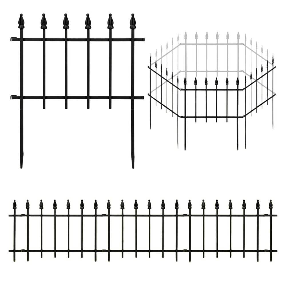 Decorative Garden Metal Fence 10 ft. (L) x 19.3 in. (H) 7 Panels Heavy Duty Garden Fencing - Hercitys