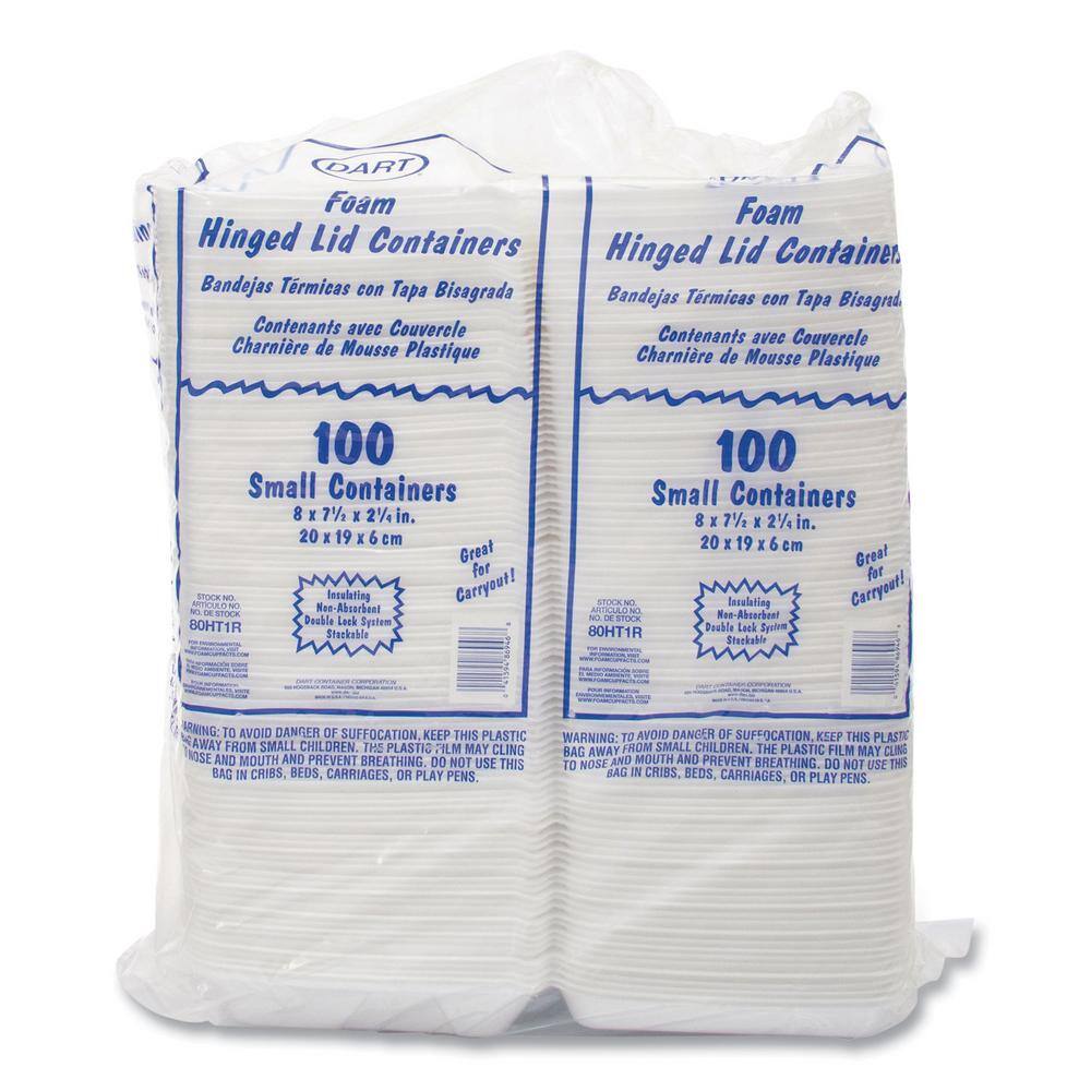 White Foam Hinged Lid Containers, 8 x 8 x 2.25,200/Carton - Hercitys